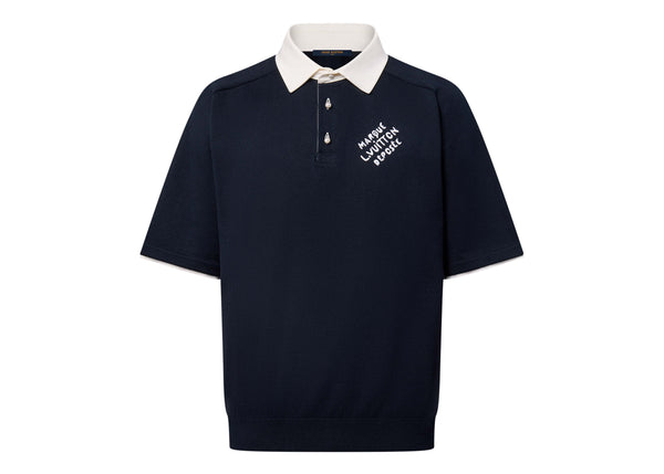 Polo à manches courtes brodé en coton mélangé Louis Vuitton bleu marine