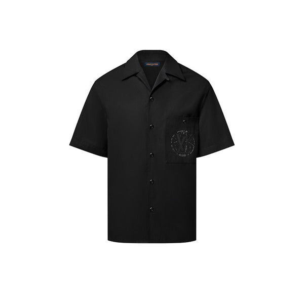 Chemise à manches courtes en coton brodée Louis Vuitton noire