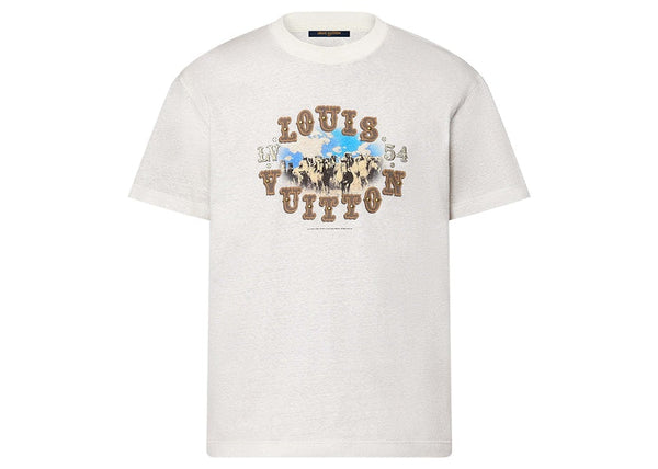 Louis Vuitton Grafisches T-Shirt aus Baumwoll-Leinen-Mischung Milchweiß