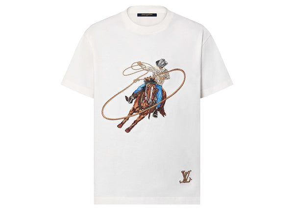 Louis Vuitton T-Shirt aus Baumwolle mit grafischer Stickerei in Milchweiß