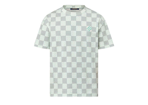 Louis Vuitton bedrucktes Kurzarm-T-Shirt aus Baumwolle mit Damier-Monogramm in Milchweiß