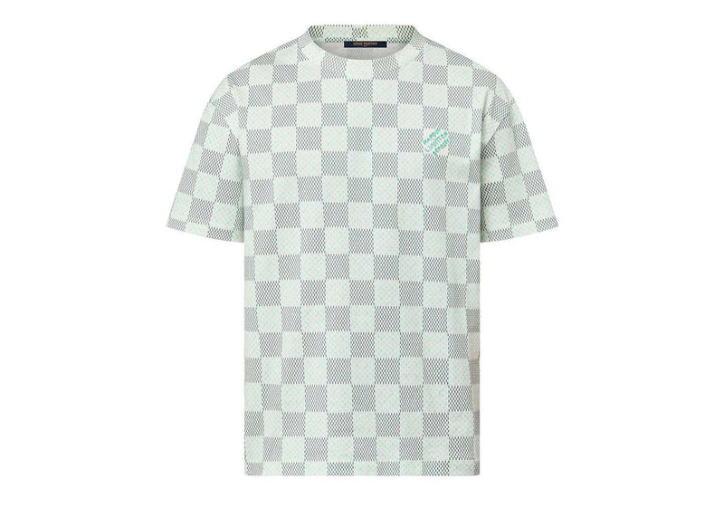 Louis Vuitton bedrucktes Kurzarm-T-Shirt aus Baumwolle mit Damier-Monogramm in Milchweiß