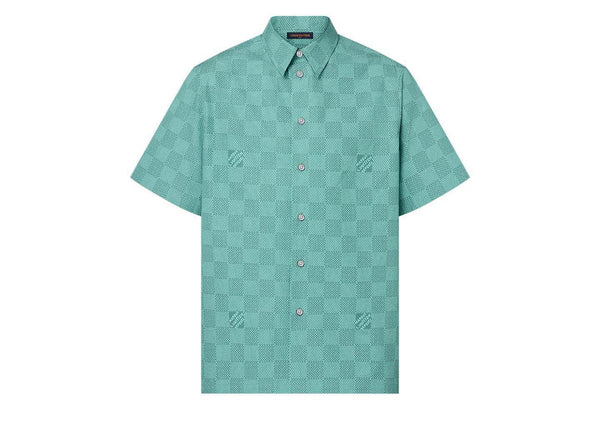 Louis Vuitton Bedrucktes Kurzarm-Baumwollhemd Blaugrün