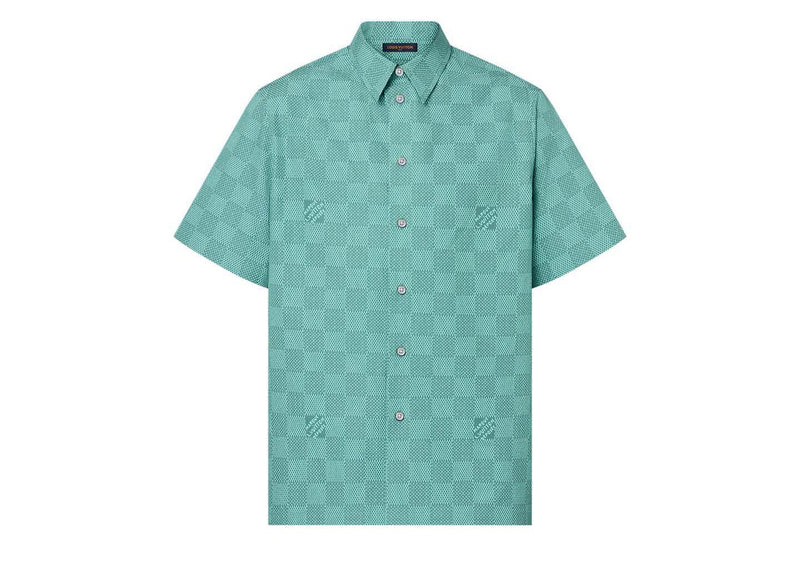 Chemise en coton à manches courtes imprimée Louis Vuitton bleu sarcelle