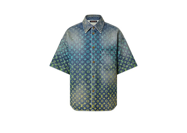 Chemise en jean à manches courtes Louis Vuitton Rainbow Monogram Bleu indigo