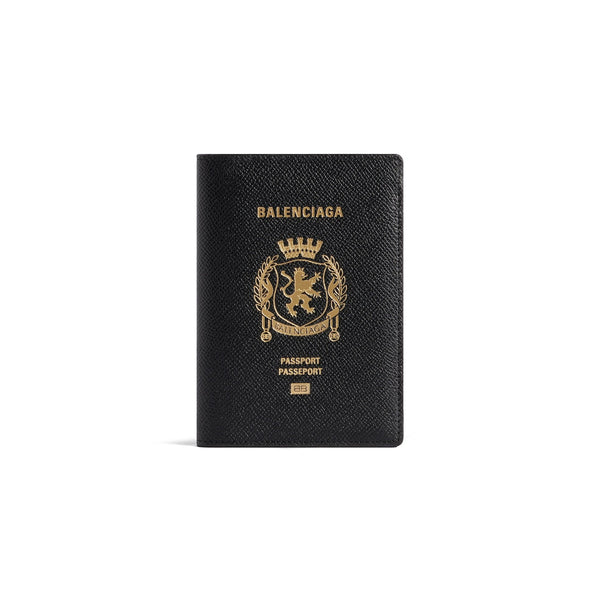 Porte-passeport Balenciaga en cuir de veau texturé souple semi-mat noir 