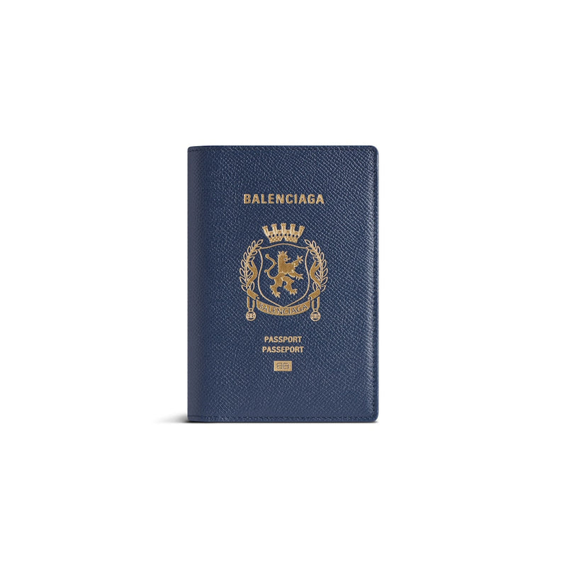 Étui pour passeport Balenciaga en cuir de veau texturé souple semi-mat bleu passeport 