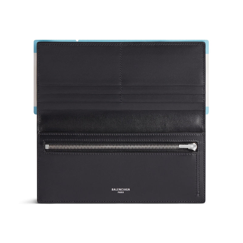 Portefeuille long Balenciaga Passport 1 Ticket en cuir de veau texturé souple semi-mat bleu passeport 