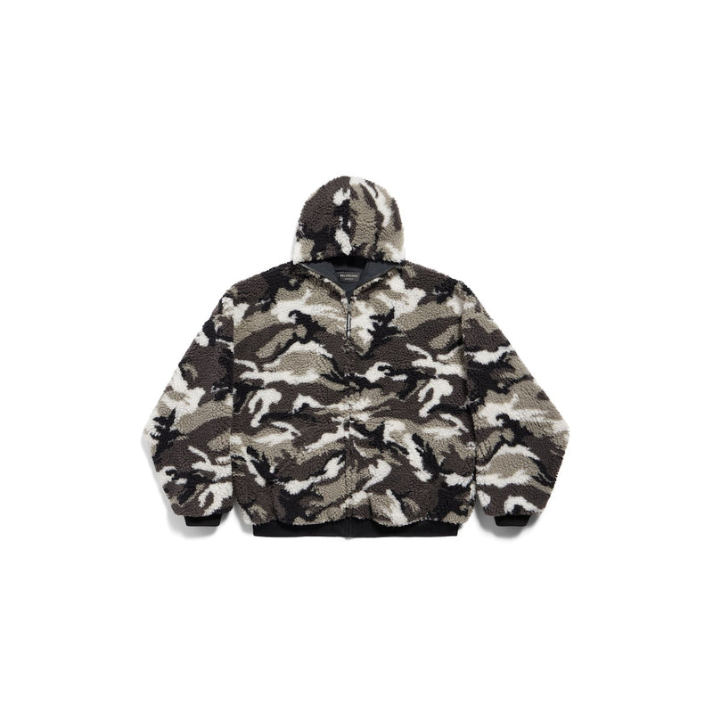 Sweat à capuche zippé Balenciaga Gray Ski en polaire camouflage gris 