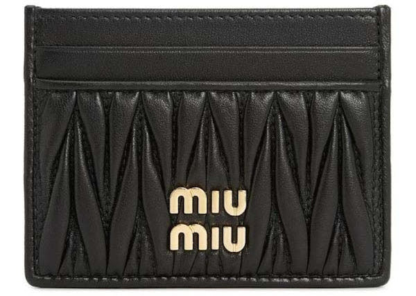 Porte-cartes en cuir nappa matelassé Miu Miu noir