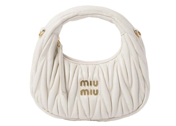 Miu Miu Wander Matelasse Nappa Leather Hobo Mini-Bag White