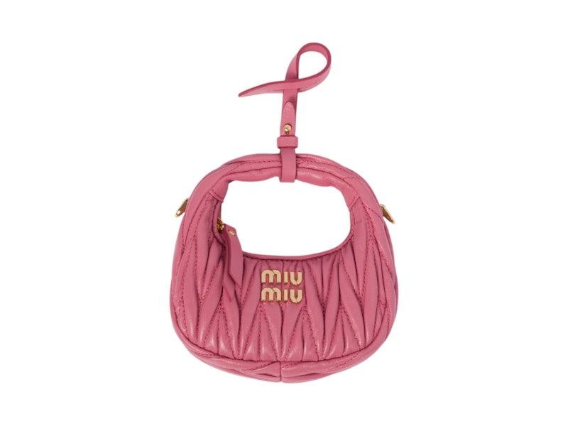 Miu Miu Wander – Mikro-Hobo-Tasche aus Matelassé-Nappaleder in Begonienrosa