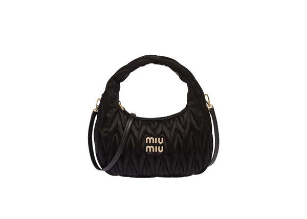 Miu Miu Wander Matelassé Satin Mini Hobo Bag Schwarz