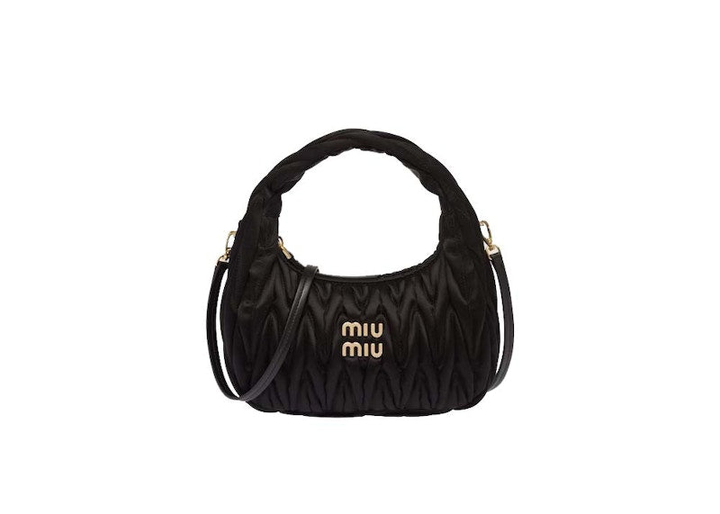 Miu Miu Wander Matelassé Satin Mini Hobo Bag Schwarz