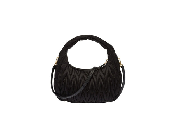 Miu Miu Wander Matelassé Satin Mini Hobo Bag Schwarz