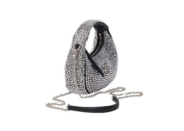 Miu Miu Wander Mini-Hobo-Tasche aus Satin und Seide mit synthetischen Kristallen Schwarz