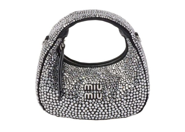 Miu Miu Wander Mini-Hobo-Tasche aus Satin und Seide mit synthetischen Kristallen Schwarz