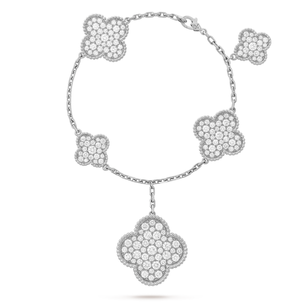 Bracelet Magic Alhambra, 5 motifs, or blanc 18 carats, diamant