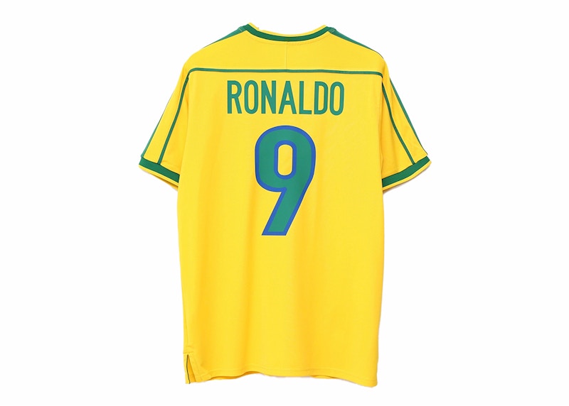 Maillot de football Nike Brésil 1998 réédition Ronaldo réplique Varsity Maize