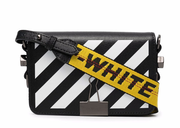 OFF-WHITE Sac à pinces à reliure SS22 Mini Diag Stripe Noir Blanc Jaune 