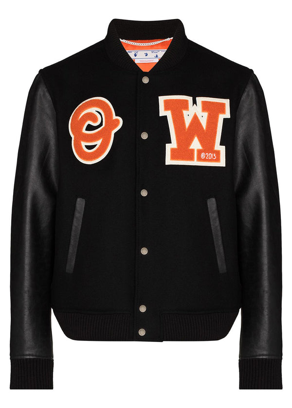 Veste universitaire OFF-WHITE avec patch logo noir/orange 