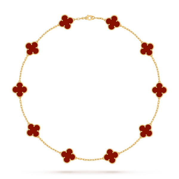 Vintage Alhambra necklace, 10 motifs 18K yellow gold, Carnelian