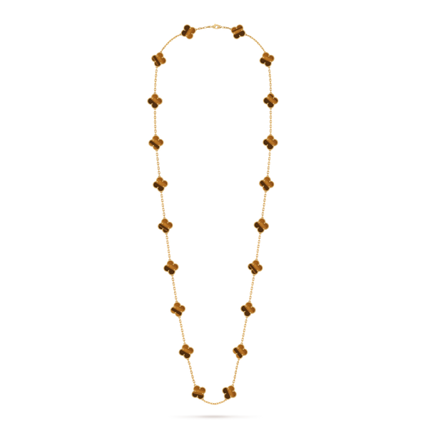 Vintage Alhambra long necklace, 20 motifs 18K yellow gold, Tiger Eye