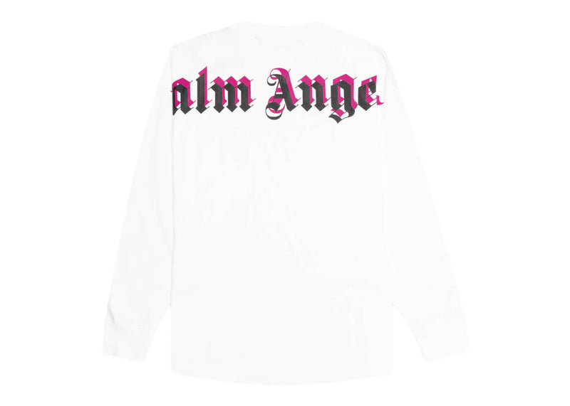 T-shirt à manches longues avec logo double Palm Angels Blanc/Noir/Fuschsia 