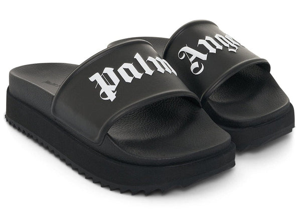 Claquettes à plateforme avec logo Palm Angels, noir et blanc