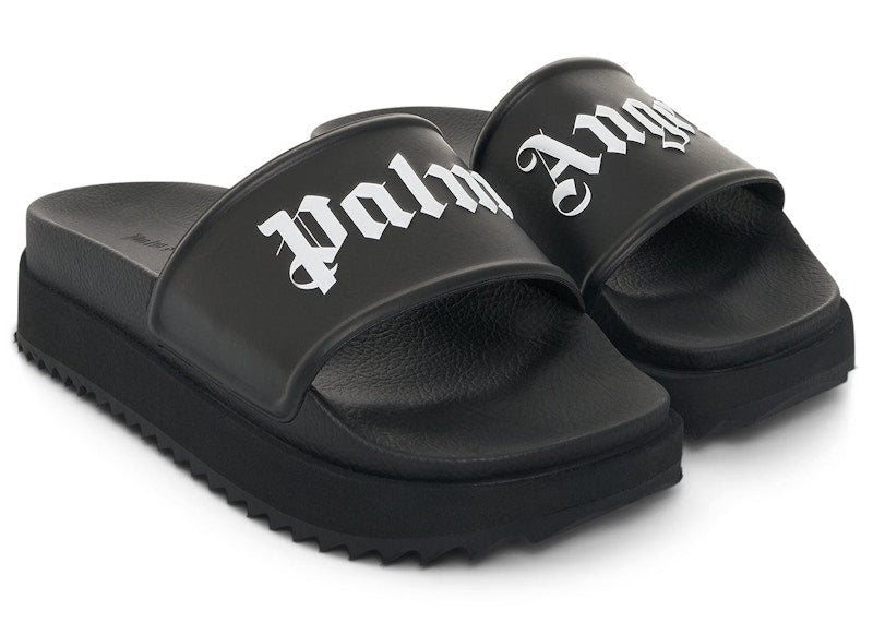 Claquettes à plateforme avec logo Palm Angels, noir et blanc