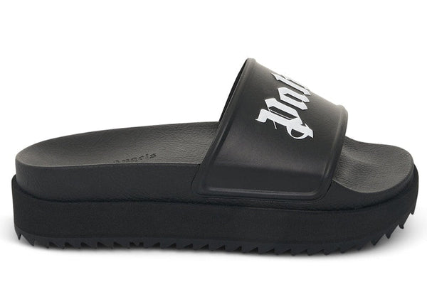 Claquettes à plateforme avec logo Palm Angels, noir et blanc