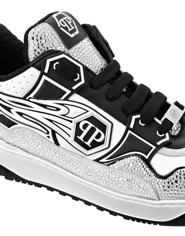 Baskets basses en cuir Philipp Plein Moon Walker Blanc Noir