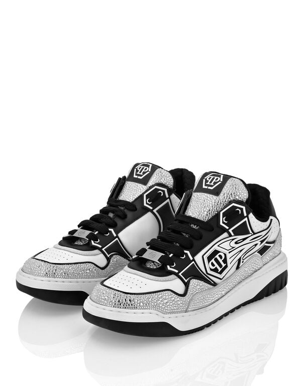 Baskets basses en cuir Philipp Plein Moon Walker Blanc Noir