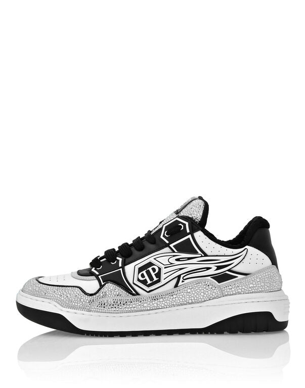 Baskets basses en cuir Philipp Plein Moon Walker Blanc Noir