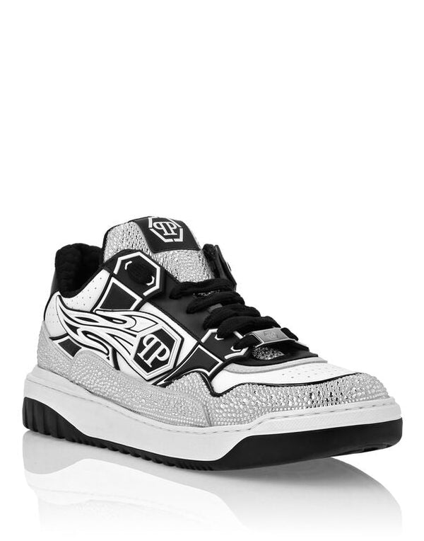 Baskets basses en cuir Philipp Plein Moon Walker Blanc Noir