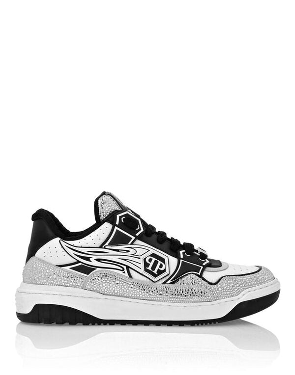 Baskets basses en cuir Philipp Plein Moon Walker Blanc Noir