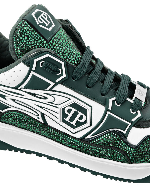 Baskets basses en cuir Philipp Plein Moon Walker Blanc/Vert