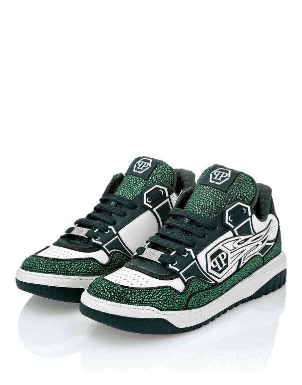 Baskets basses en cuir Philipp Plein Moon Walker Blanc/Vert
