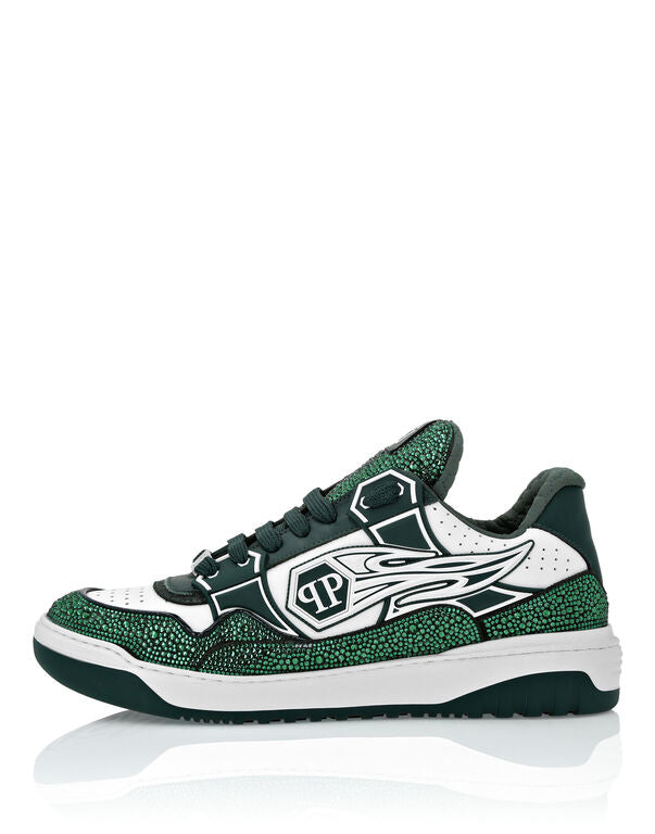 Baskets basses en cuir Philipp Plein Moon Walker Blanc/Vert