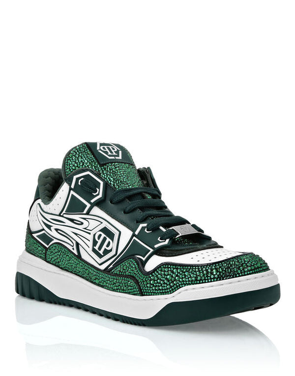 Baskets basses en cuir Philipp Plein Moon Walker Blanc/Vert