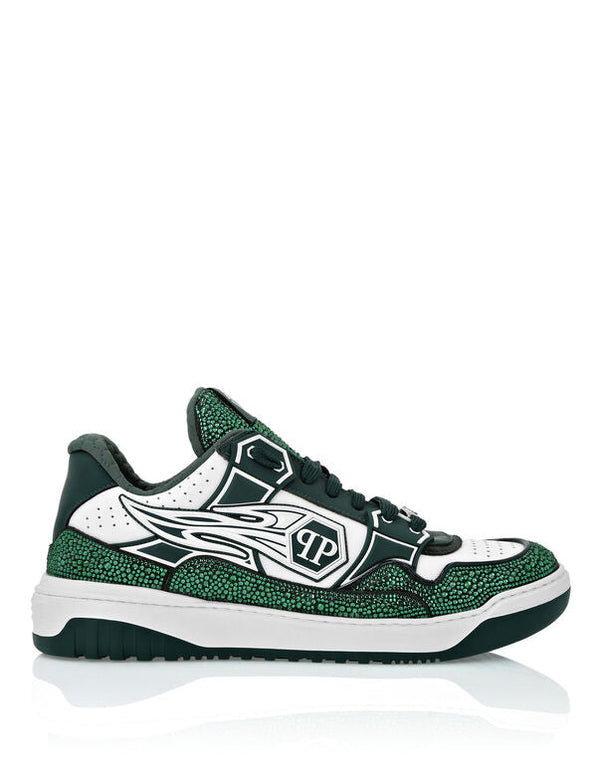 Baskets basses en cuir Philipp Plein Moon Walker Blanc/Vert