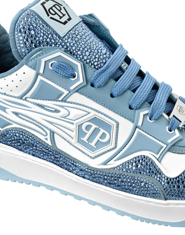 Baskets basses en cuir Philipp Plein Moon Walker blanc / bleu clair