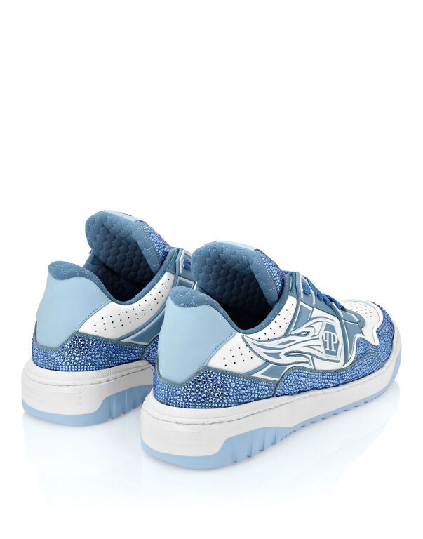 Baskets basses en cuir Philipp Plein Moon Walker blanc / bleu clair