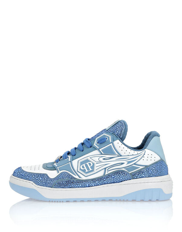 Baskets basses en cuir Philipp Plein Moon Walker blanc / bleu clair