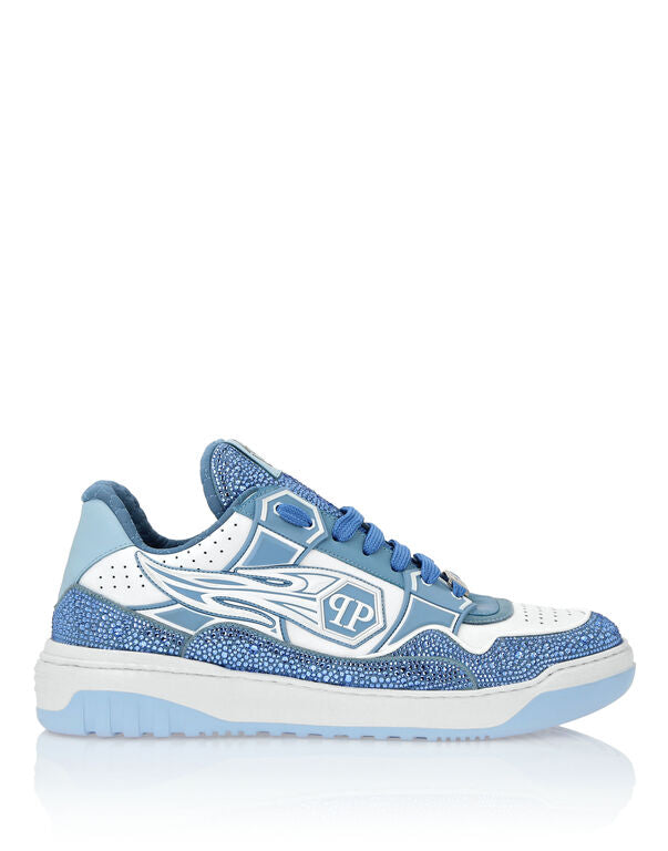Baskets basses en cuir Philipp Plein Moon Walker blanc / bleu clair