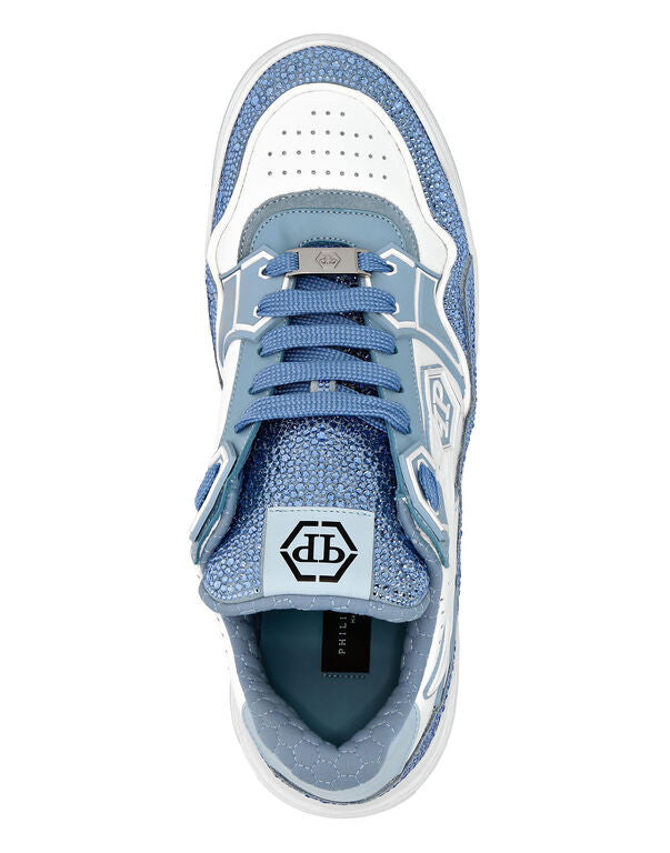 Baskets basses en cuir Philipp Plein Moon Walker blanc / bleu clair