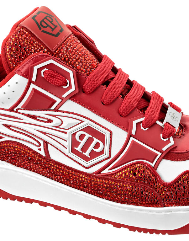 Baskets basses en cuir Philipp Plein Moon Walker Blanc / Rouge