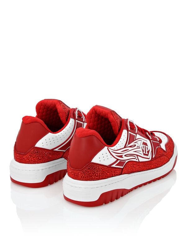 Baskets basses en cuir Philipp Plein Moon Walker Blanc / Rouge