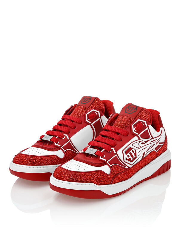 Baskets basses en cuir Philipp Plein Moon Walker Blanc / Rouge