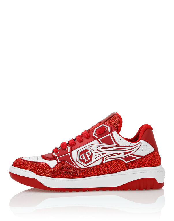 Baskets basses en cuir Philipp Plein Moon Walker Blanc / Rouge